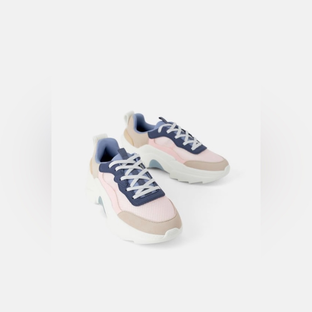Zara Womens Shoes Mesh Chunky Sole Sneakers Multicolor Size 6.5 Basic Collection